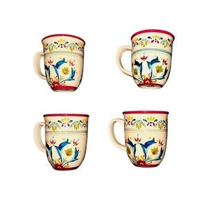 Bobby Flay Sevilla Coffee Tea Mug Red Rim Set Of 4